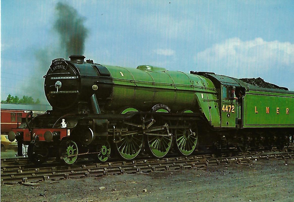 British Railways Schnellzug-Lokomotive Nr. 4472 „Flying Scotsman“ in Rainhill. Liverpool and Manchester Railway. Eisenbahn Bestell-Nr. 1283