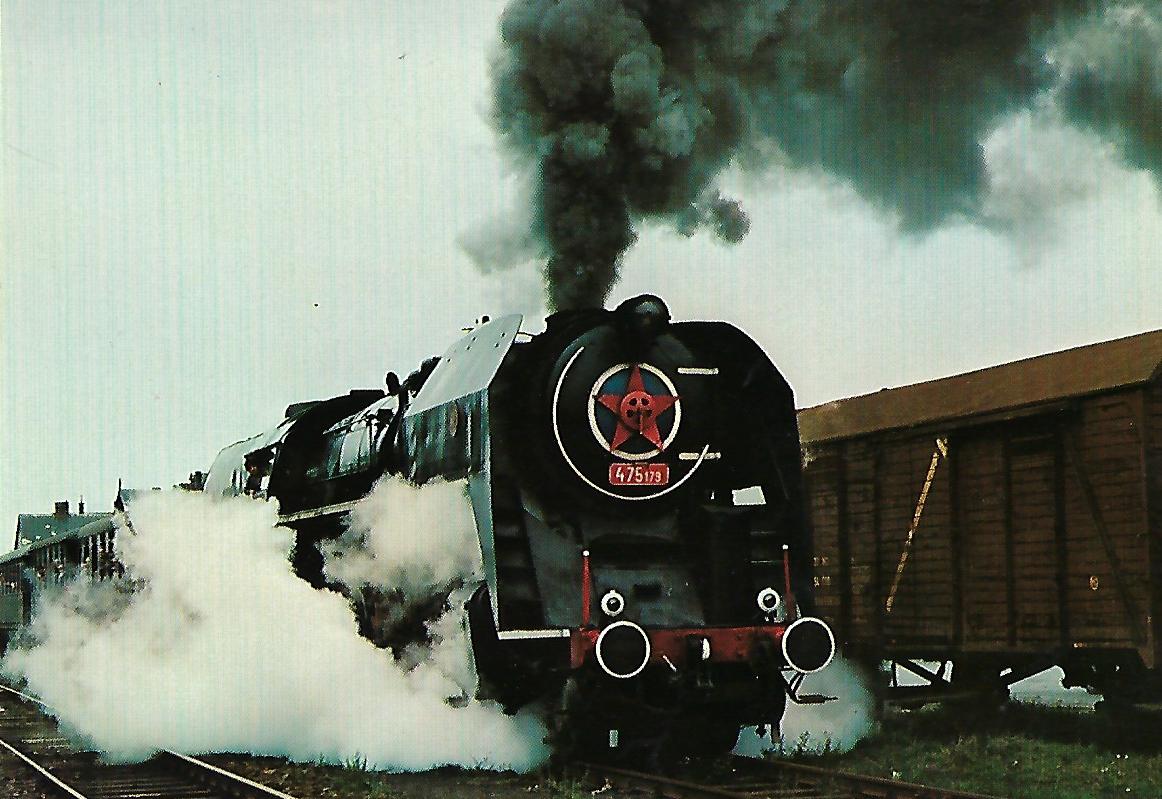 ČSD Dampflokomotive 475.179 im Bahnhof Frýdlant v Čechách. Eisenbahn Bestell-Nr. 1291