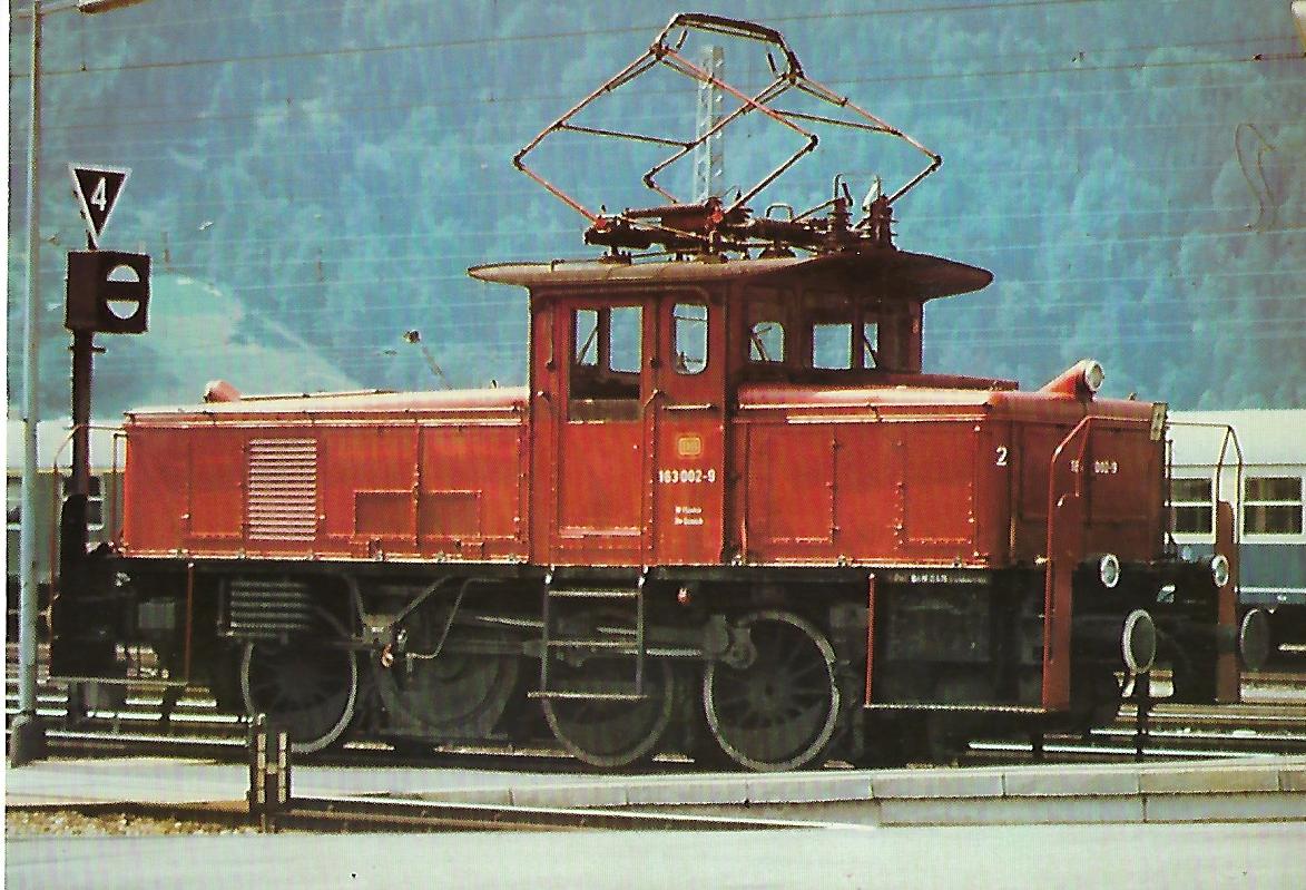 Elektr. Rangierlokomotive 163 002-9 am 31.7.1978 in Bf. Garmisch-Partenkirchen. Eisenbahn Bestell-Nr. 10284