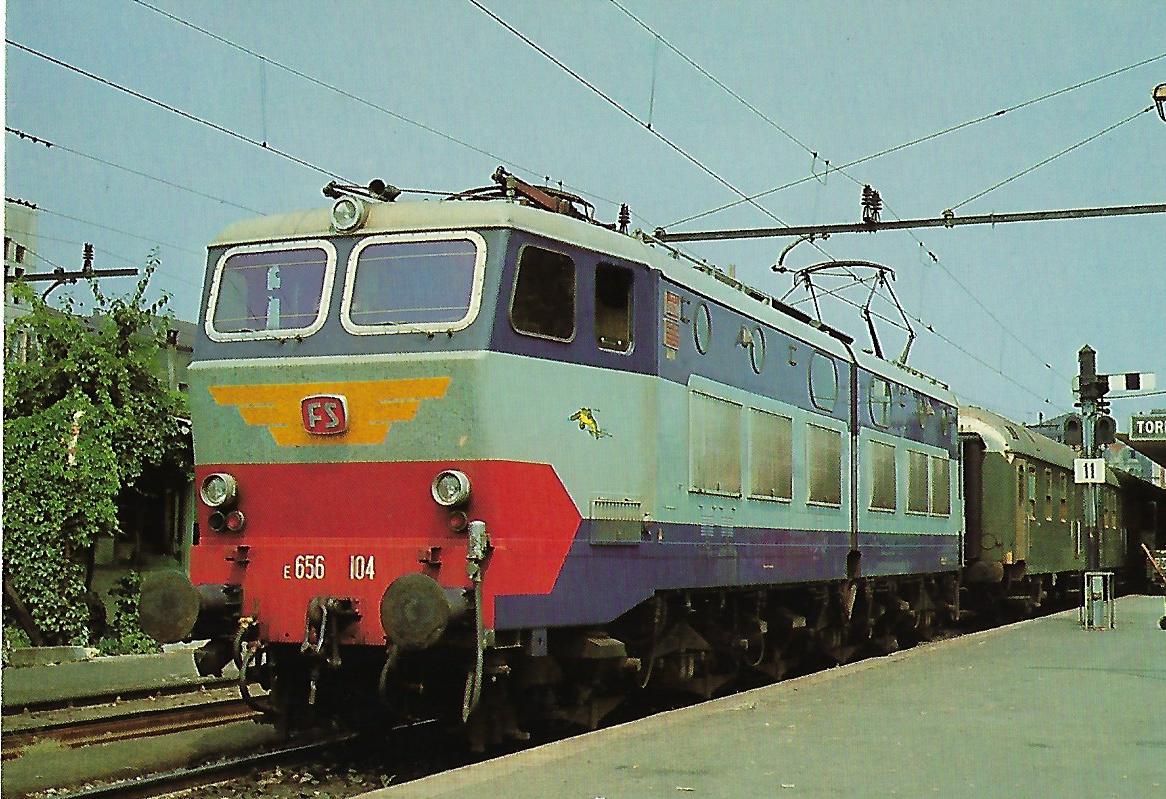 Italienische Staatsbahn, Elektrische Gelenklokomotive E 656 104 in Turin. Eisenbahn Bestell-Nr. 10299