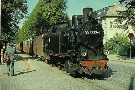 DR, Schmalspur-Dampflokomotive 99 2332-7 „Molli“ im September 1980 in Bad Doberan. (10440)