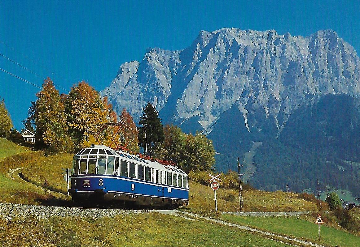 DB, „Gläserner Zug“ 491 001 auf der Strecke Lermoos – Ehrwald / Tirol 1986. Eisenbahn Bestell-Nr. 10488