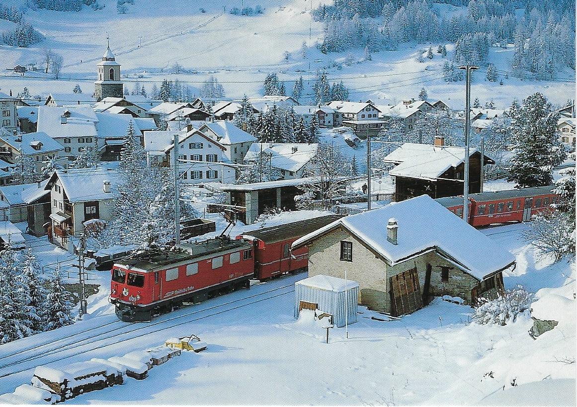 Rhätische Bahn Lok Nr. 609 „Linard“ Bo’Bo‘ nach Preda, Bergün am 2.1.2004. Eisenbahn Bestell-Nr. 50727